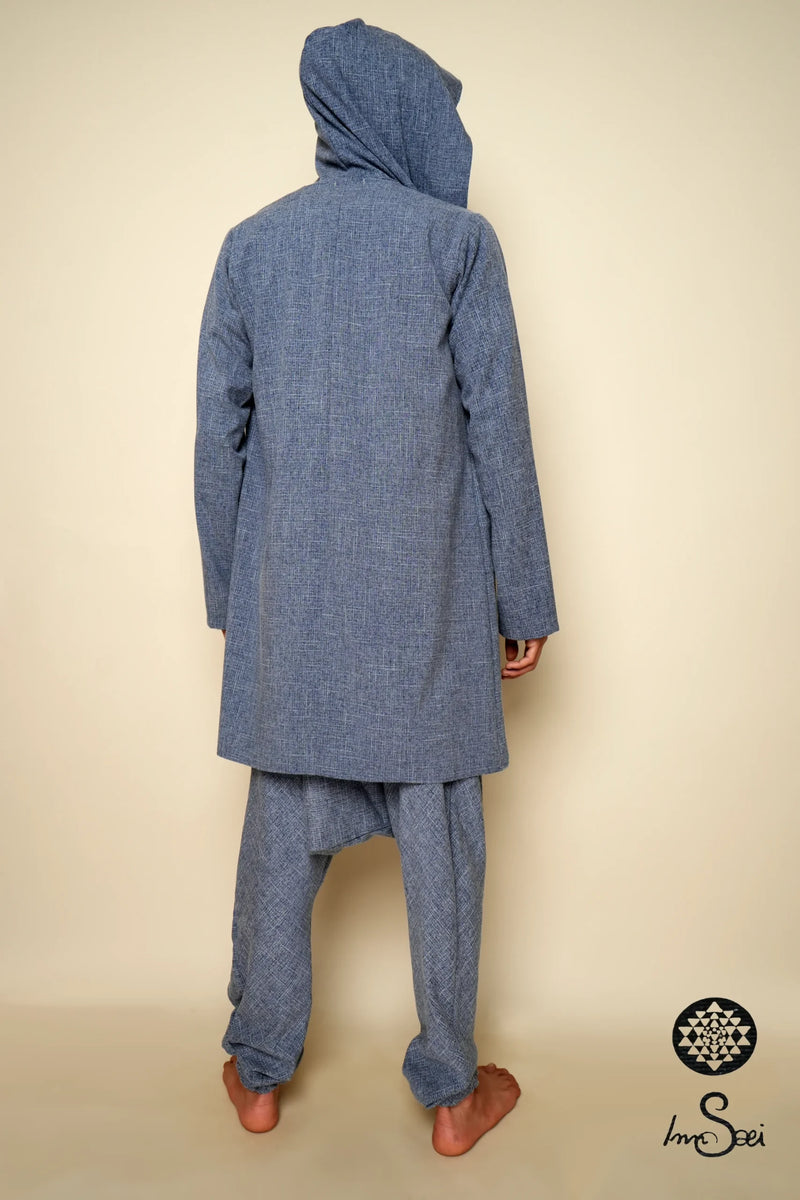 Linen M.wns Blue V-Cardigan