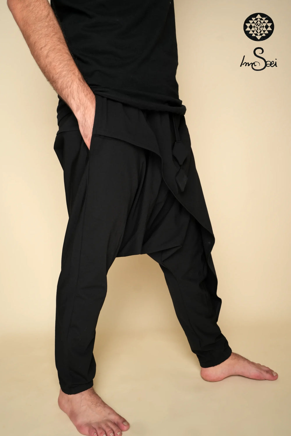 Black Single Ply Cotton Harem Pants