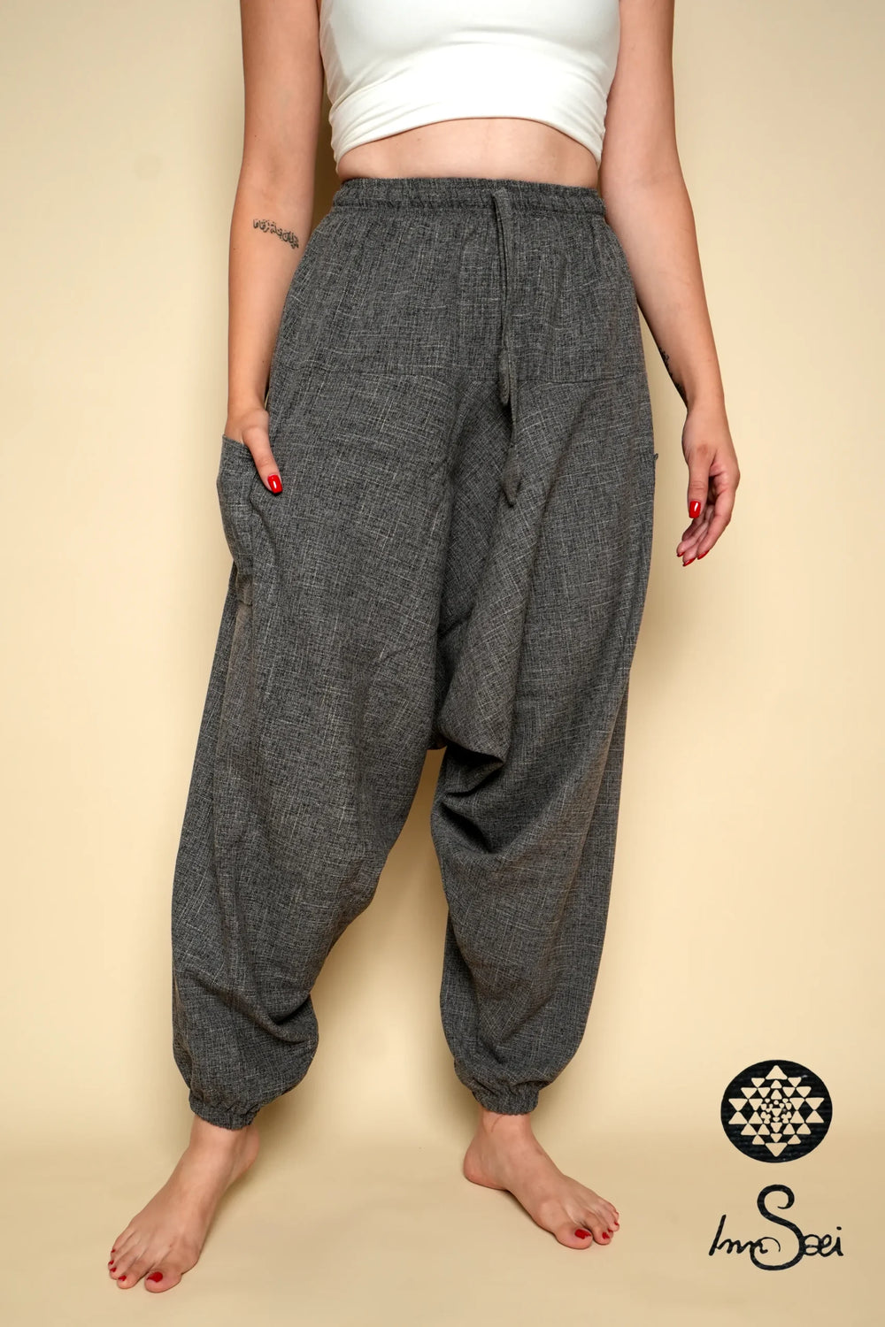 Grey Linen M.wns Harem Pants