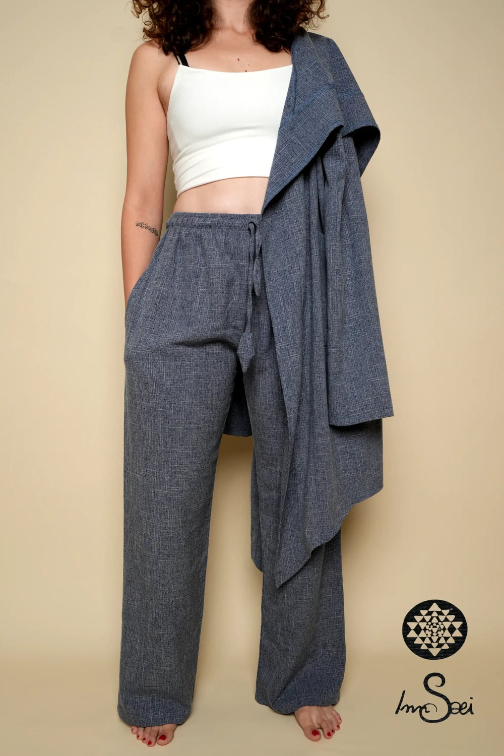Linen M.wns Blue V-Cardigan