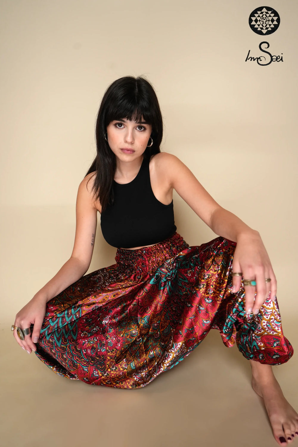 Red Silk Printed Harem Pants