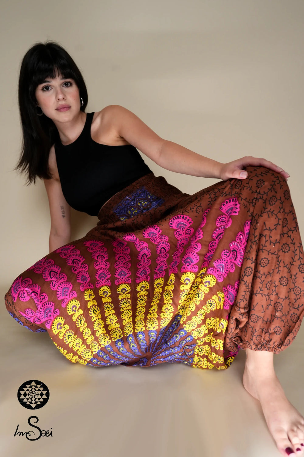 Earthy Brown Printed Cotton Harem Pants