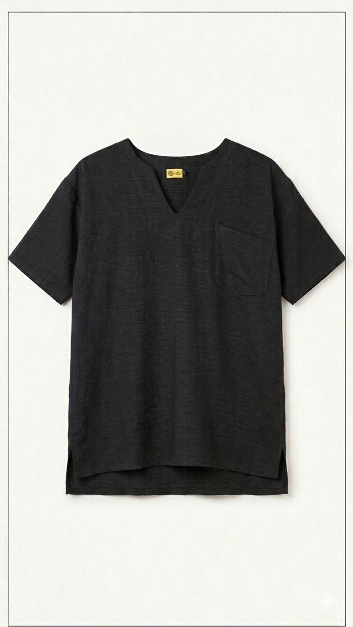 T-Shirt linen V neck black