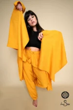 Mustard Linen Shawl V Cardigan - Image 3