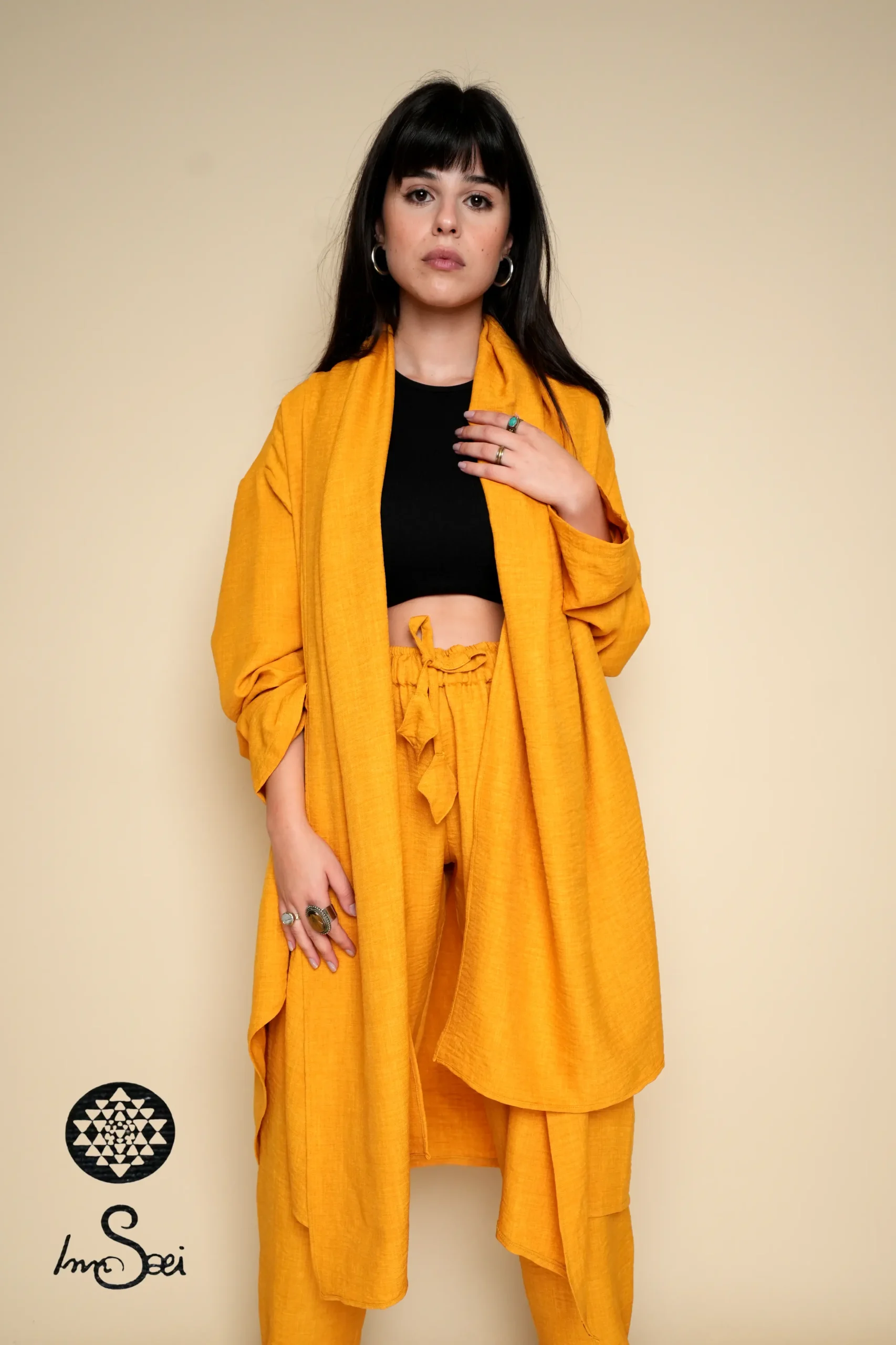 260 Mustard Linen Shawl V Cardigan - Image 1