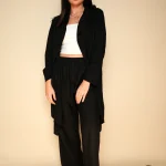 Linen Hooded Black V. Cardigan