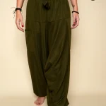 Olive Silk Harem Pants