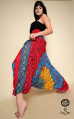Fiery Red/Blue Cotton Printed Harem Pants - Image 2