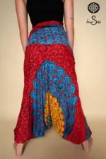 Fiery Red/Blue Cotton Printed Harem Pants - Image 3