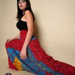 Fiery Red/Blue Cotton Printed Harem Pants