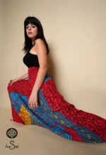 Fiery Red/Blue Cotton Printed Harem Pants