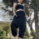 Black Linen unisex Harem Pants